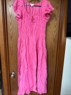 Perch Bright Pink Ruffle Sleeve Maxi Dress